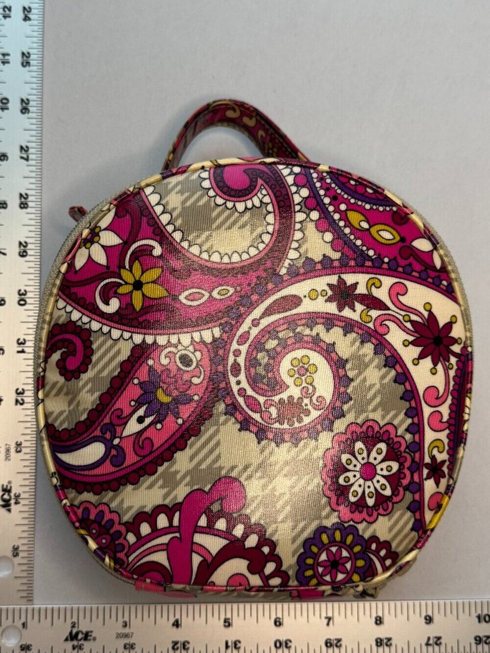 Vera Bradley Paisley Meets Plaid Round Hat Box Jewelry Travel Case Cosmetic Bag